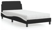 Cama com colchão 100x200 cm couro artificial preto e branco