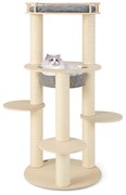 Torre de madeira para gatos com vários níveis e postes de arranhar de sisal reforçado para gatos de interior - Cinza