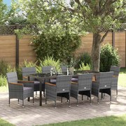 vidaXL Conjunto de Jantar para Jardim com 9 Peças em Rattan de Poliéster Cinza.
