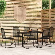 7 pcs conjunto de jantar para jardim preto