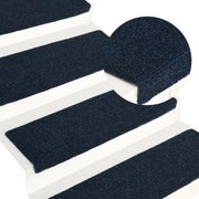 vidaXL Tapetes de escada autoadesivos 15 peças 65x21x4 cm azul marinho com borda retangular