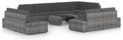 vidaXL 10 pcs conjunto lounge de jardim c/ almofadões vime PE cinzento