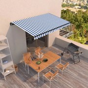 Toldo retrátil manual 400x350 cm azul e branco