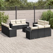 vidaXL 13 pcs conjunto de sofás de jardim com almofadões vime PE preto