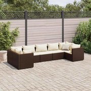 vidaXL 7 pcs conjunto lounge de jardim c/ almofadões vime PE castanho