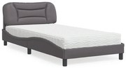 vidaXL Cama com colchão Hvar 100x200 cm couro artificial cinzento