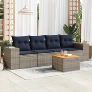 vidaXL 5 pcs conjunto sofás p/ jardim c/ almofadões vime PE cinzento