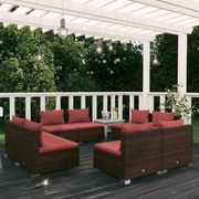 vidaXL 8 pcs conjunto lounge jardim c/ almofadões vime PE castanho