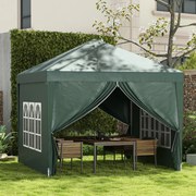 Tenda de Jardim com Paredes Laterais Amovíveis Janelas Porta com  e Bolsa de Transporte 295x295x196-258 cm Verde