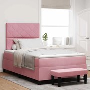 Cama Box Spring com Colchão e Banco em Veludo Rosa 120x190 cm