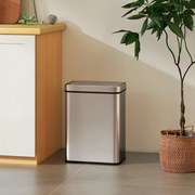 Caixote do lixo com sensor de 50 L com tampa de fecho suave 39 x 27 x 54 cm, caixote do lixo automático de cozinha em aço inoxidável, prateado