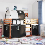 Beliche com cortinas 90x190 cm pinho maciço branco e preto