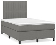 Cama box spring c/ colchão e LED 120x190 cm tecido cinza-escuro