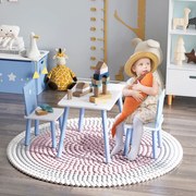 Conjunto de Mesa Infantil e 2 Cadeiras de Madeira Mesa com Cadeiras para Crianças de 2-4 Anos Branco e Azul