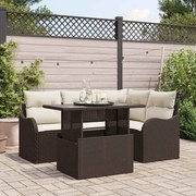 vidaXL Conjunto de Sofá de Jardim com 5 Peças e Almofadas Marrom em Polyrattan
