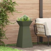vidaXL Vaso de Pilar pra Jardim com Bowl Verde-Azeitona 35x35x73 cm, em Aço.
