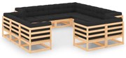 12 pcs conj. lounge jardim c/ almofadões antracite pinho maciço