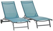 Outsunny Conjunto de 2 Espreguiçadeiras para Exterior com Encosto Ajustável em 5 Níveis e Rodas para Praia Piscina 165x66x102 cm Azul