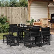 vidaXL 9 pcs conjunto de jantar p/ jardim c/ almofadões vime PE preto