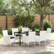 vidaXL Conjunto de Jantar de 7 Peças com Almofadas Brancas