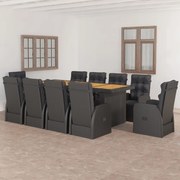 vidaXL 11 pcs conjunto jantar exterior com almofadões vime PE preto