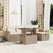 vidaXL 6 pcs conjunto de sofás p/ jardim com almofadões vime PE bege