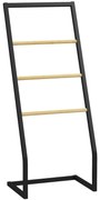 HOMCOM Toalheiro de Pé para Casa de Banho com 4 Barras em Bambu e Aço 40,5x28x98 cm Preto e Madeira | Aosom Portugal