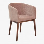 Pacote De 2 Cadeiras De Jantar Estofadas Bunia Com Braços Madeira Escura & Chenille Rosa Quartzo - Sklum