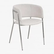 Cadeira De Jantar Estofada Nalon Cinza Cromado & Tecido Branco Quebrado & Tela - Sklum