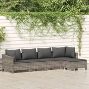 5 pcs conjunto lounge de jardim c/ almofadões vime PE cinzento