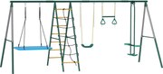 AIYAPLAY Estrutura de baloiço 5-em-1 com baloiço-ninho ajustável argolas de ginástica banco duplo estrutura de escalada para 3-8 anos 440x175x203 cm | Aosom Portugal