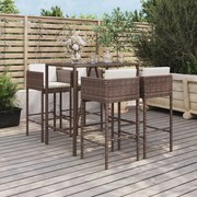 vidaXL 5 pcs conjunto de bar p/ jardim c/ almofadões vime PE castanho