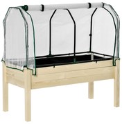 Outsunny Horta Urbana Elevada de Madeira 121x55x117cm com Cobertura de Proteção Mesa de Jardinagem para Cultivo Flores Vegetais | Aosom Portugal