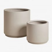 Conjunto De 2 Vasos De Exterior Ø35 Cm / Ø25 Cm Em Polystone Saturno Cinzento Areia - Sklum
