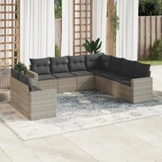 vidaXL 9 pcs conj. sofás jardim com almofadões vime PE cinzento-claro