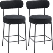 HOMCOM Conjunto de 2 Bancos de Bar com Encosto e Apoio para Os Pés Estilo Borreguito 49x52x95 cm Preto | Aosom Portugal