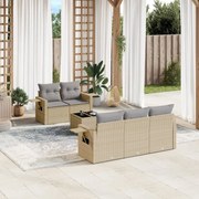 vidaXL 6 pcs conjunto de sofás p/ jardim com almofadões vime PE bege