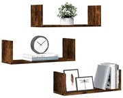 vidaXL Prateleira parede 3pcs derivados de madeira carvalho fumado