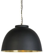 Candeeiro de suspensão preto com interior em latão 60 cm - Hoodi Industrial