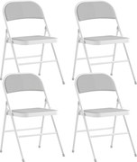HOMCOM Conjunto de 4 cadeiras dobráveis, cadeiras de sala de jantar portáteis, estrutura em aço 45 x 46 x 78 cm branco | Aosom Portugal