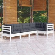 vidaXL 5 pcs conjunto lounge de jardim c/ almofadões pinho branco
