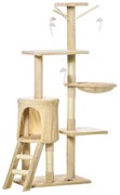 PawHut Arranhador para Gatos de 134,2 cm com Caverna Plataformas Rato de Brinquedo Rede e Postes de Sisal 50x35x134,2 cm Bege