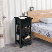 Conjunto de 2 mesas de cabeceira modernas com 1 gaveta e 2 caixas organizadoras para casa sala quarto  28 x 26 x 59,5 cm preto