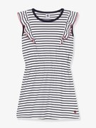 Vestido às riscas, em algodão, para criança, Petit Bateau marinho