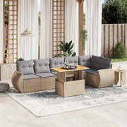 vidaXL 7 pcs conjunto de sofás p/ jardim com almofadões vime PE bege