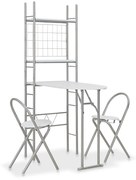 vidaXL 3 pcs conjunto jantar dobrável com prateleira MDF e aço branco