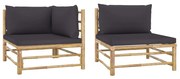 2 pcs conj. lounge jardim em bambu c/ almofadões cinza-escuro