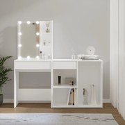 vidaXL Toucador com armário e luzes LED derivados de madeira branco