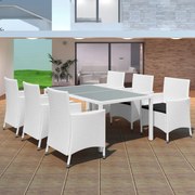 7 pcs conjunto de jantar para exterior vime branco nata