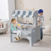 Cozinha e restaurante 2 em 1 para crianças de madeira 71 cm x 52 cm x 90 cm dupla face com torneira, lava-loiça e forno cinza
